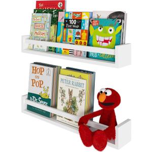 Wallniture Utah 24" Wall Bookshelf for Kids Room, White Floating Nursery Decor Book Shelves, Wood, Set of 2