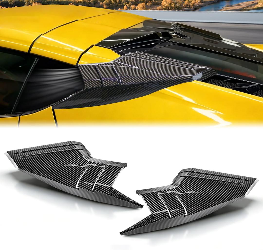 Rear Roof Quarter Intake Port Trims, Carbon Fiber Pattern Rear Hatch D-Pillar Air Intake Vents Ports Exterior Accessories Compatible with for Chevy Corvette C8 Coupe Stingray Z51 Z06 E-Ray 2020-2026