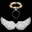 Angel Wings, Light Up Angel Wings and Halo with LED Lights, White Angel Wings Costume for Adult Women Kids Halloween Xmas (Medium, Warm Color)