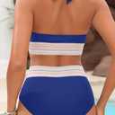 Women Tummy Control Two Piece Swimsuit - High Waisted Bathing Suit Halter Bikini Set Push Up Swimwear 2025 (Blue, L)