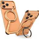 OATSBASF Minimalist Phone Case for iPhone 17 Pro Max Case, 360 Rotation Kickstand Aluminum Metal Frameless Design Bumper Z Case, Protective Shock Grade Shell, Orange