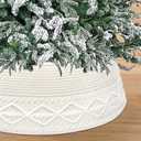 Malier Christmas Tree Collar - White Knit Xmas Tree Collar for Artificial Trees, Tree Stand Base Cover, Farmhouse Christmas Tree Ring Skirt for Home Decor (Cream White, 36')
