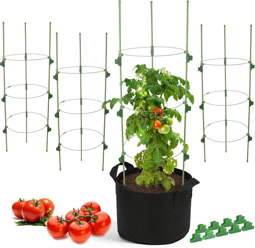 3 x 4 Pack 35.4" Tall Tomato Cages for Pots and Containers, Adjustable Tomato Plant Support with Sliding Clips, Plastic-Coated Metal Tomato Trellis Cage for Patio, Raised Bed & Garden Vegetables
