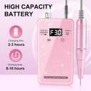 Professional Electric Nail Drill File:COSYGLOW Glitter Portable Cordless E-File Nail Drill Kit with 11 Drill Bits,30000 RPM Rechargeable Nail Drills Machine for Acrylic Nails Gel Polishing (Pink)