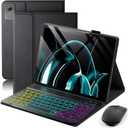 Case with Keyboard for 2025 Lenovo Idea Tab Plus 12.1 Inch/Lenovo Tab K12 - Rainbow Backlit Detachable Cover with Mouse (TB361FU/TB361ZU) - Black