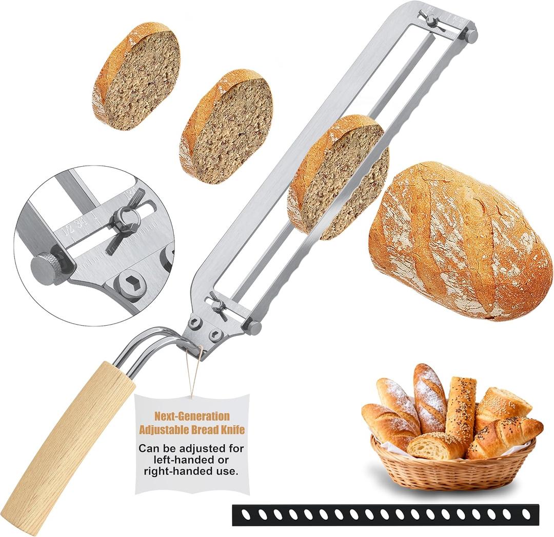 Left-Handed Adjustable Bread Knife for Homemade Bread with Precision Thickness Guide - Sourdough Bread Slicer for Homemade Bread & Sourdough Loaves, Sharp Serrated Steel Blade for Baguettes
