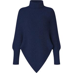 Milumia Women's Turtleneck Poncho Sweaters Asymmetrical Ribbed Sweater Dolman Loose Pullover Knit Tops Royal Blue Medium