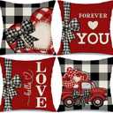 Valentine's Day Forever Love You Throw Pillow Covers 18x18 Set of 4 Buffalo Plaid Bow Truck Valentine Heart Wedding Cushion Case Decoration for Sofa Couch