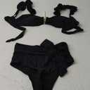 SPORLIKE Women High Waisted Swimsuit Flounce Straps Bikini Bathing Suit (Small, Black-2)