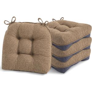 Chair Cushions for Dining Chairs, Non-Slip Backing, 15.5" x 15.5" x 4", Set of 4, Indoor Memory Foam Kitchen Chair Pads Ergonomic Seat Cushion with Ties (Brown)