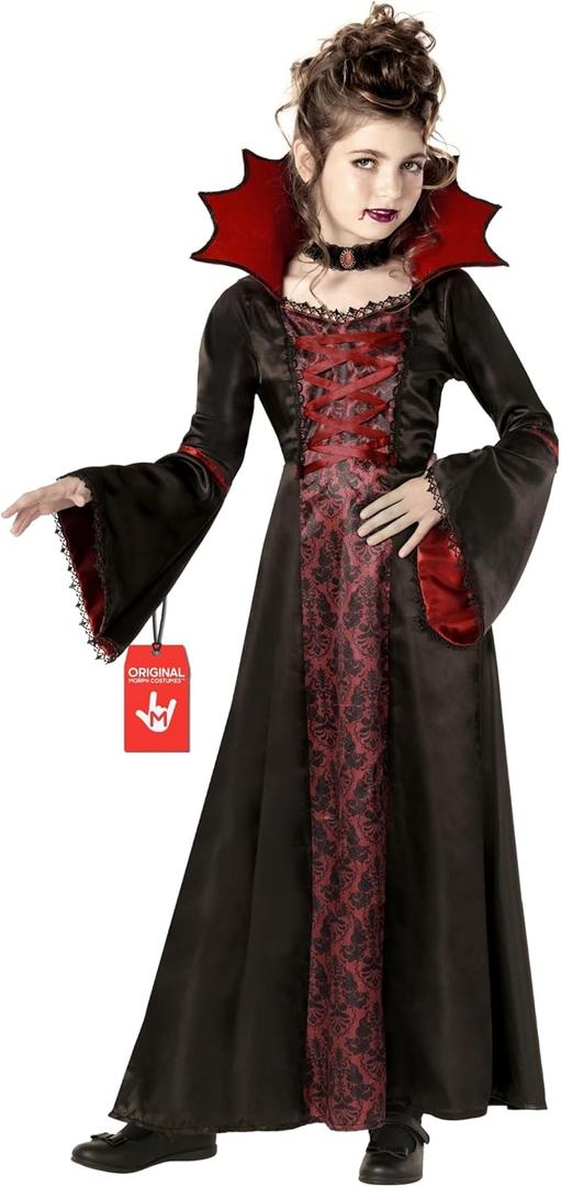 Morph Vampire Costume for Girls - Scary Kids Halloween Vampire Outfit - Spooky Girls Dress Up Costume (Medium)