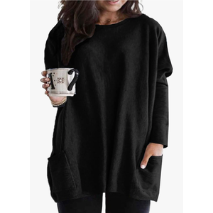 Eytino Women's Plus Size Long Sleeve Tops Crewneck Lightweight Sweatshirt Loose Casual Oversized T Shirts with Pockets, XXL