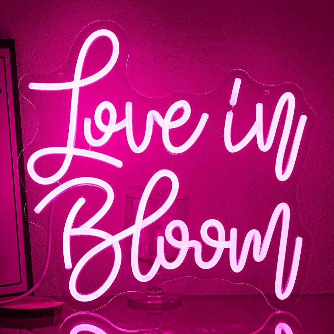 Love In Bloom Neon Sign for Wall Decor Letter Neon Light for Bridal Shower Dimmable Wedding Neon Light Sign for Wedding Decoration