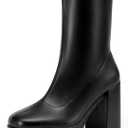 DREAM PAIRS Women's Mid Calf Gogo Boots Platform High Chunky Block Heel Square Toe Ankle Boots, Size 8, BLACK-PU, SDMB2410W