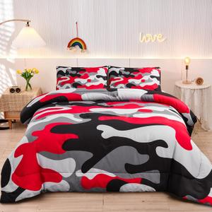 Meeting Story Camouflage Bedding Set, Colorful Pattern Style Twin Comforter Set, 3 PCS One Comforter and Two Pillowcases in One Bag, All Season Bedspread for Kids Teens Adults (Black, Twin)