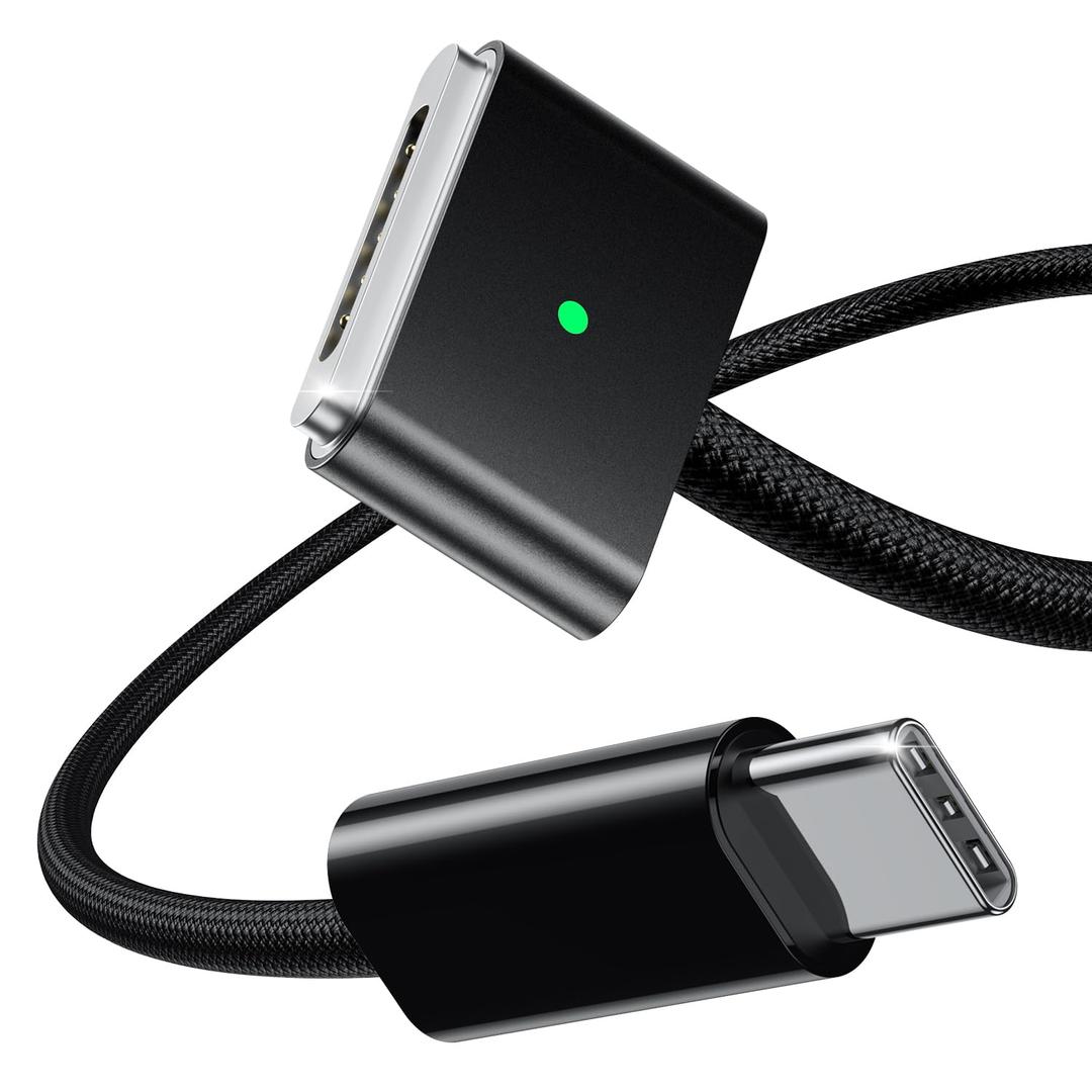 Amavasion USB-C to Magnetic 3 Charging Cable (6.6ft), 140W Fast Charging Replacement for MacBook Air & Pro, Secure Magnetic Connect, Braided Cable  Black