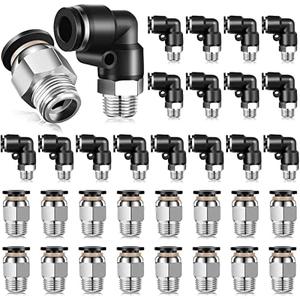 Pneumatic Elbow Straight Combination Push to Connect Tube Fittings Male Thread Straight Push Quick Release Connectors Air Tool Connectors Connect Fittings (30 Pcs, 1/4 Inch OD x 1/8 Inch NPT)