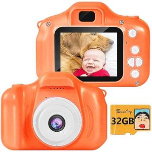 Seckton Upgrade Kids Selfie Camera, Christmas Birthday Gifts for Girls Age 3-9, HD Digital Video Cameras for Toddler, Portable Toy for 3 4 5 6 7 8 Year Old Girl with 32GB SD Card-Orange