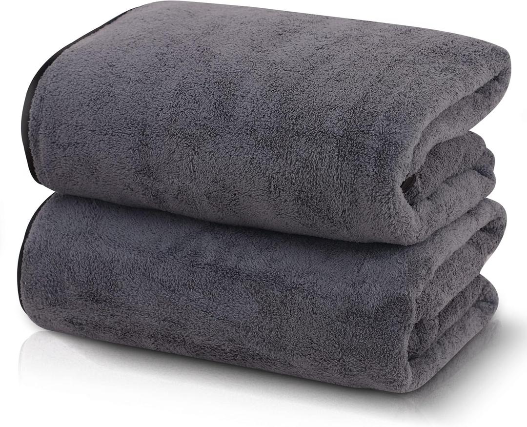 TENSTARS Silk Hemming Bath Towels for Bathroom Clearance - 27 x 55 inches - Light Thin Quick Drying - Soft Microfiber Absorbent Towel for Fitness, Sports, Yoga, Travel, Gym - 2 Pack, Dark Grey