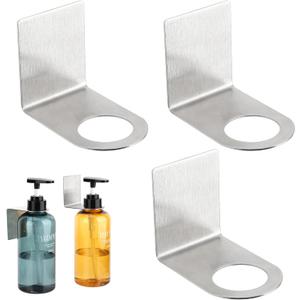 Segbeauty 3 Pcs Stainless Soap Bottle Dispenser Holder,Dia 1.3in 3.3cm Drill-Free Dispenser Holder Wall Mounted Rack, Sliver Adhesive Wall Mount Bottle Holder for Shower Gel Bathroom Toilet Kitchen (Silver)