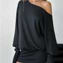 SOLY HUX Women's Long Sleeve Off The Shoulder Dress Y2k Mini Dress Streetwear Music Festival Outfits (Black, XS)