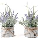 Small Fake Plants, 2 Pack Mini Artificial Plants Fake Lavender Plant in Pot, Lavender Decor and Dining Room Desk Shelf Bathroom Living Room (A-2pcs)