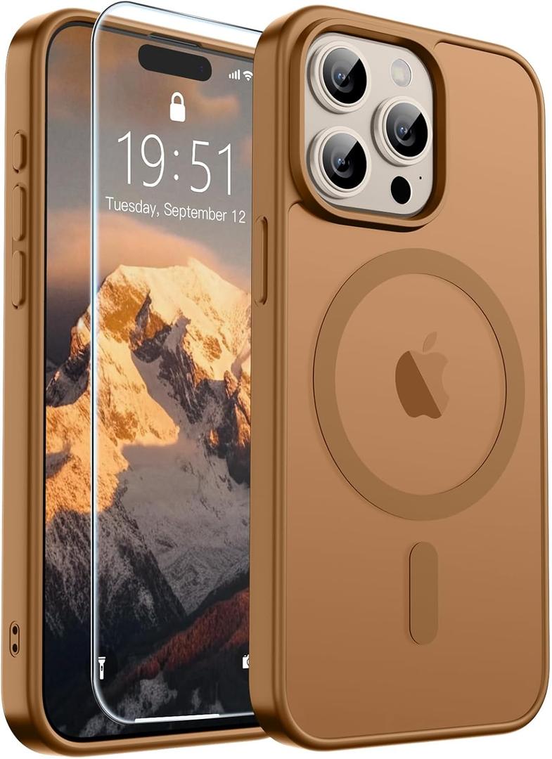 SUPFINE Magnetic for iPhone 15 Pro Max Case (Compatible with MagSafe) (Military Grade Drop Protection) Translucent Matte Shockproof Phone Cover,Brown