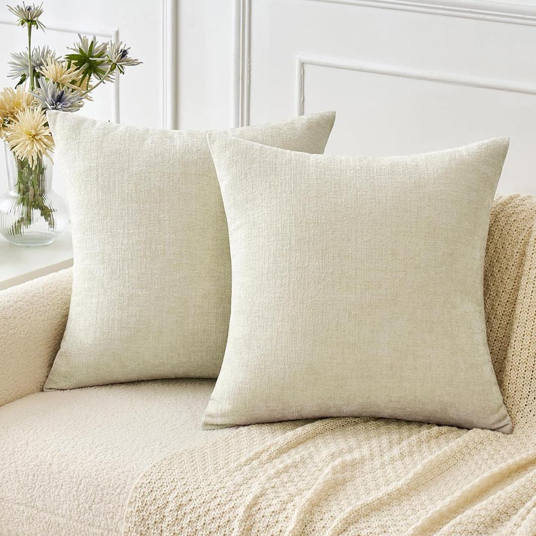 MIULEE Pack of 2 Cream Throw Pillow Covers 18x18 Inch Natural Soft Pillow Covers for Sofa Living Room Couch Solid Dyed Cases (18" x 18" (Pack of 2), Cream)