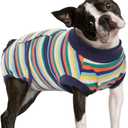 FUAMEY Recovery Suit for Dogs After Surgery,Soft Breathable Dog Bodysuit E-Collar & Cone Alternative Surgical Suit,Male Female Dog Neuter Spay Suits Anti Licking Wounds Onesie Dark Blue Stripes L (L(Back:16.1-20.1in,WT:23-48lbs))