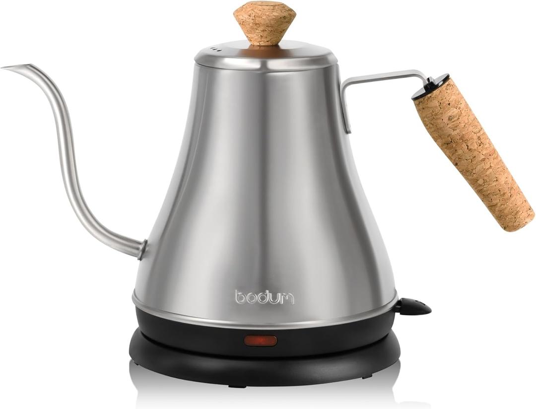 Bodum 27oz Melior Gooseneck Electric Water Kettle, Pour Over Coffee & Tea, Brushed Stainless Steel (0.8 Quarts)