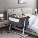 Yacul Baby Bassinet, Bedside Crib Sleeper with Wheels and Music Box, Breathable Mesh Height Adjustable Baby Bedside Sleeper, Portable, Dark Gray
