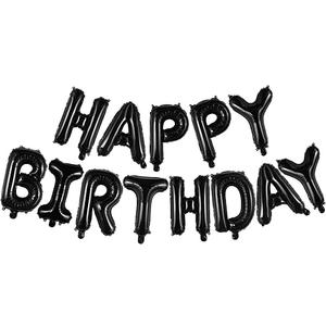 Black Happy Birthday Balloons Banner, Foil Balloon Personalized Name Letters Balloons Sign Birthday Party Decorations for Women Men Boys Girls (Black)