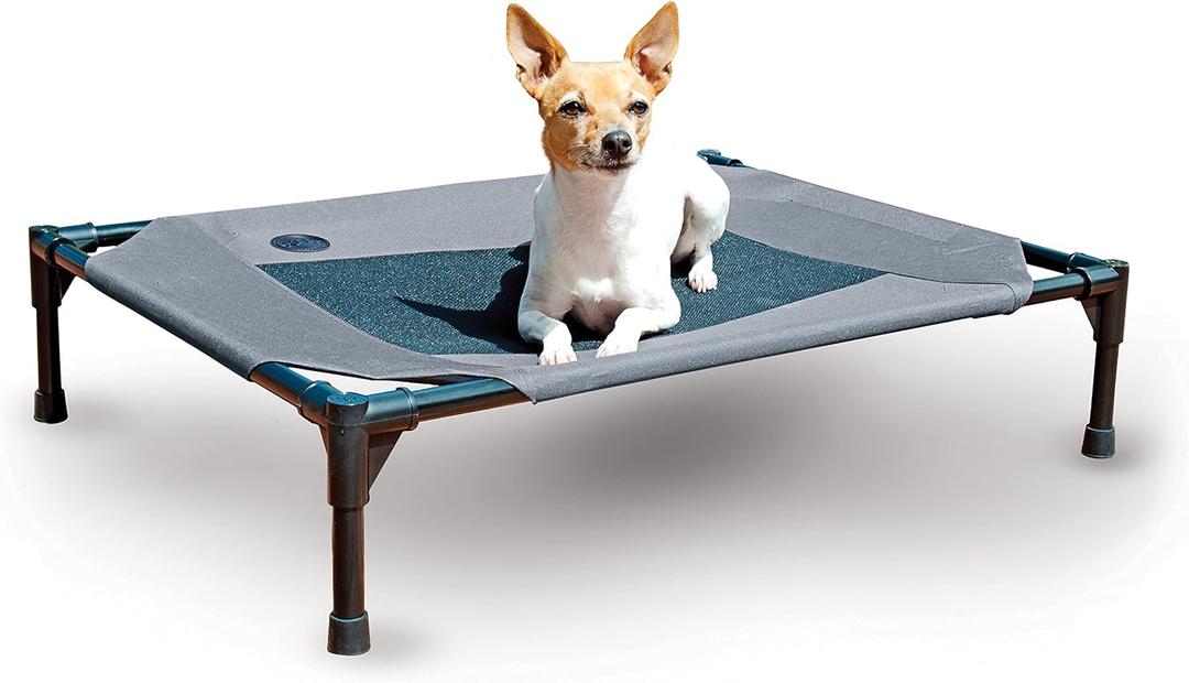 K&H Pet Products Outdoor Elevated Dog Cot, Breathable Cooling Elevated Cot Hammock Pet Bed for Medium Dogs, Washable Mesh Cover, Raised Metal Frame, Collapsible, Portable - Medium 32 X 25in Gray