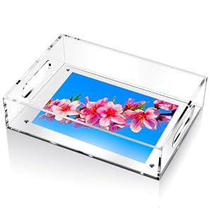 Tiangrid 1 Pcs Acrylic Serving Tray with Magnetic Mat –customizable for Photos Artworks Clear Tray for Gifting and Serving Spill Proof Countertop Organizer for Bathroom Home Office (6.5"x 8.5")