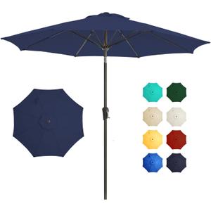 9FT Outdoor Patio Umbrella Outdoor pool Umbrella with Push Button Tilt and Crank, Market Umbrella 8 Sturdy Ribs UV Protection for Garden, Deck, Backyard (navy)