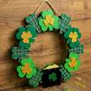Yookeer St. Patrick's Day Door Decoration Shamrock Wreath for Front Door 3D Shamrock Gold Coin Jar Leprechaun Hat Wooden Hanging Sign Irish Green Clover Lucky Hanging Home Wall Decor(Cute Style)