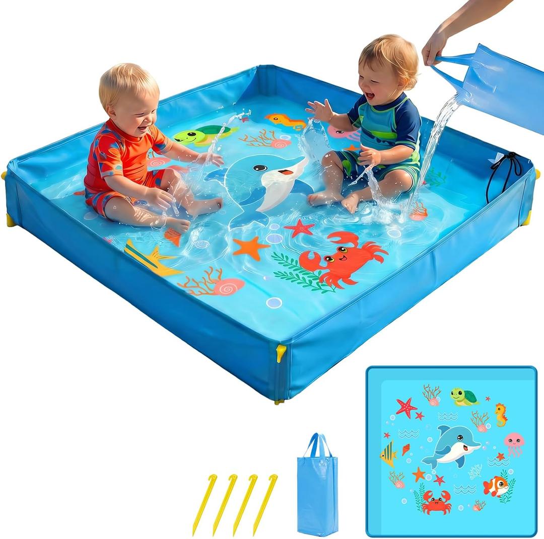 Portable Beach Puddle 3.9 x 3.9 FT, Foldable Play Pool for Toddlers and Kids, No Dig No Inflate, with Carrying Bag for Beach, Backyard and Travel