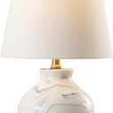 JONATHAN Y 20.5" Blue/White Marbleized Ceramic Table Lamp, Contemporary Traditional Bedside Lamp for Living Room, Gold Accents, White Linen Empire Shade, LED Bulb Included JYL3007A