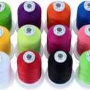 New brothread - 18 Options - Multi-Purpose 100% Mercerized Cotton Threads 50S/3 600M(660Y) Each Spool for Quilting, Serger, Sewing and Embroidery - 12 Bright Colors