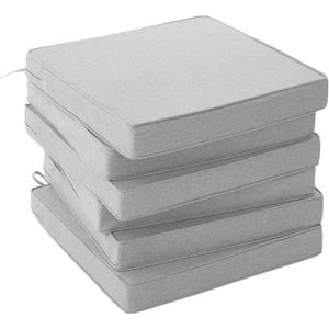 Outdoor Chair Cushions, Water-Resistant & Fade-Resistant, Patio Furniture Square Seat Replacement Chair Pads with Ties, Removable Cover, Non-Slip Bottom, Set of 6, 19 x 19 Inch, Light Grey