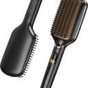 PRITECH Hair Straightening Brush Ionic 250-450°F Fasting Heating Anti-Scald & Auto-Off, Wide Plates Flat Iron Comb Teeth Dual-Voltage Straightener Hot Brush Ionizer Anti-Frizz (Black)