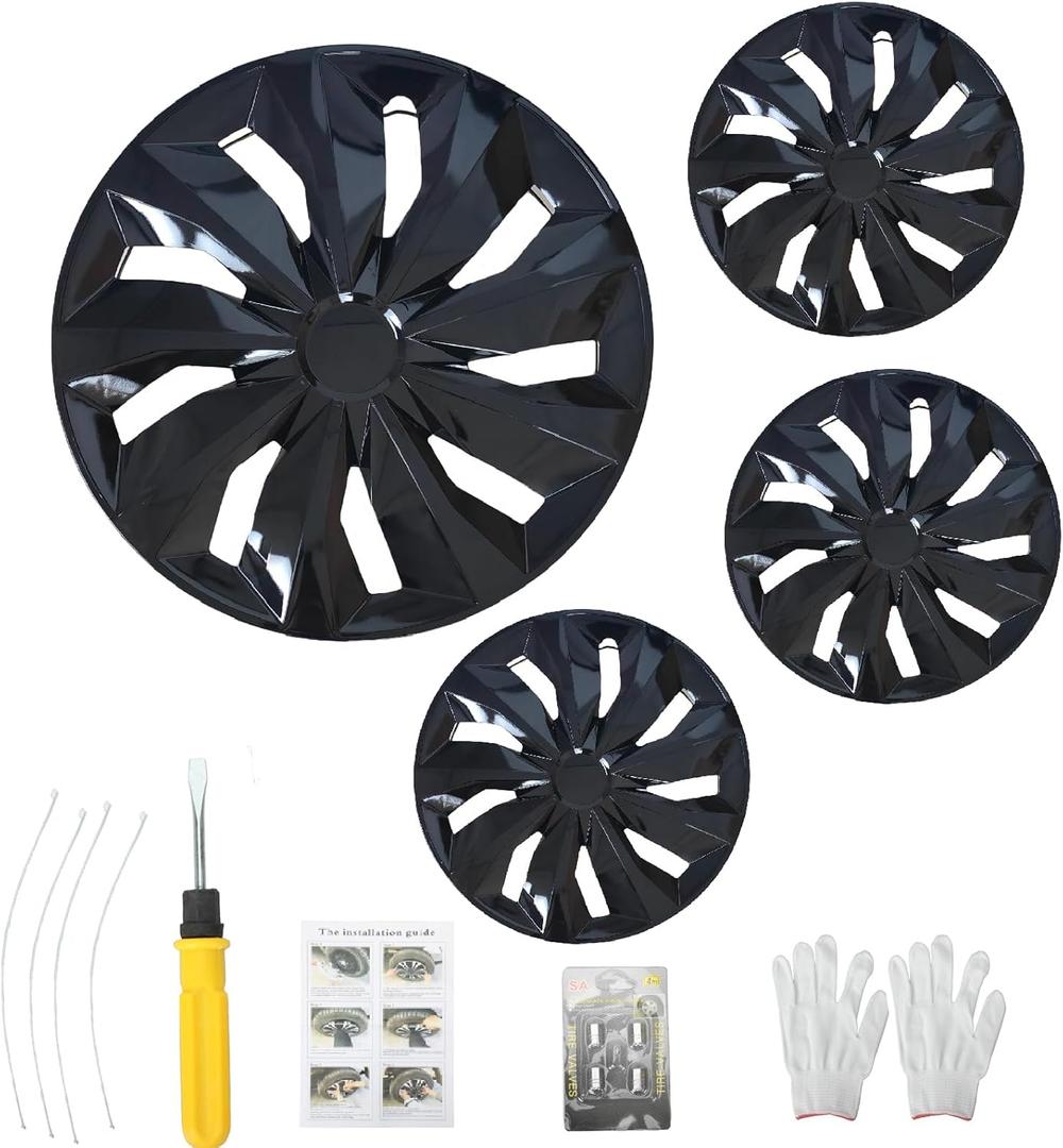 15 Inch Black Hubcaps Universal Hubcap Wheel Cover for Cars,Fits Toyota Corolla Honda Volkswagen Chevy Chevrolet Mazda Dodge Ford and Most Cars Set of 4