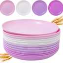 LIYH 12 Pcs Wheat Straw Plates - Dinner Plates Reusable 10in Unbreakable Lightweight and Durable Plastic Camping Plates, Dishwasher Safe (Mix White and Purple Color)