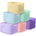Hushee 6 Pack Cotton Rope Storage Baskets for Organizing Shelves 15''x10''x9'' Larger Woven Toy Storage Basket Cube Bin Decorative Organizer for Clothes Toys Books Towels Nursery(Pastel Style)
