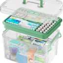 15QT Clear Medicine Organizer Box with Handle, Plastic Medicine Container with Tray First Aid Box Empty, Thickened Medicine Storage Organizer Multipurpose Medication Organizer Storage (Transparent)