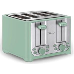 BELLA 4 Slice Toaster with Auto Shut Off - Extra Wide Slots & Removable Crumb Tray and Cancel, Defrost & Reheat Function - Toast Bread & Bagel, Sage
