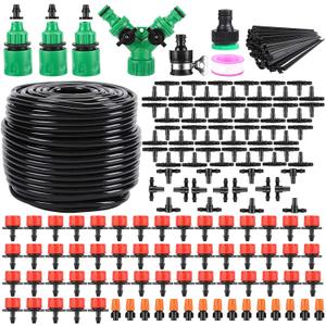 Garden Automatic Irrigation System 164FT 200 Pack Drip Irrigation Kit 1/4" Blank Distribution Tubing Watering Drip Kit Automatic Irrigation Equipment for Garden,Patio,Greenhouse, Flower Bed,Lawn