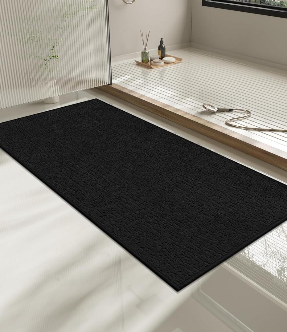 Chakme Bathroom Rugs Mat 47x24, Ultra Thin Non Slip Bath Mat Quick Dry Absorbent Bath Mat for Bathroom Floor, (Black, 47"x24")