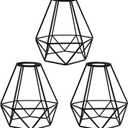 Pendant Light Shade Cage 3 Pack Black Metal Lamp Shades, Wire Geometric Vintage Edison Hanging Bulb Guard for Industrial Farmhouse Bedroom, Dining Room, DIY Lampshade