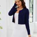 Naggoo Women's Cropped Cardigan Bolero Shrug Button Down Long Sleeve Knit Sweater (Blue, XXL)